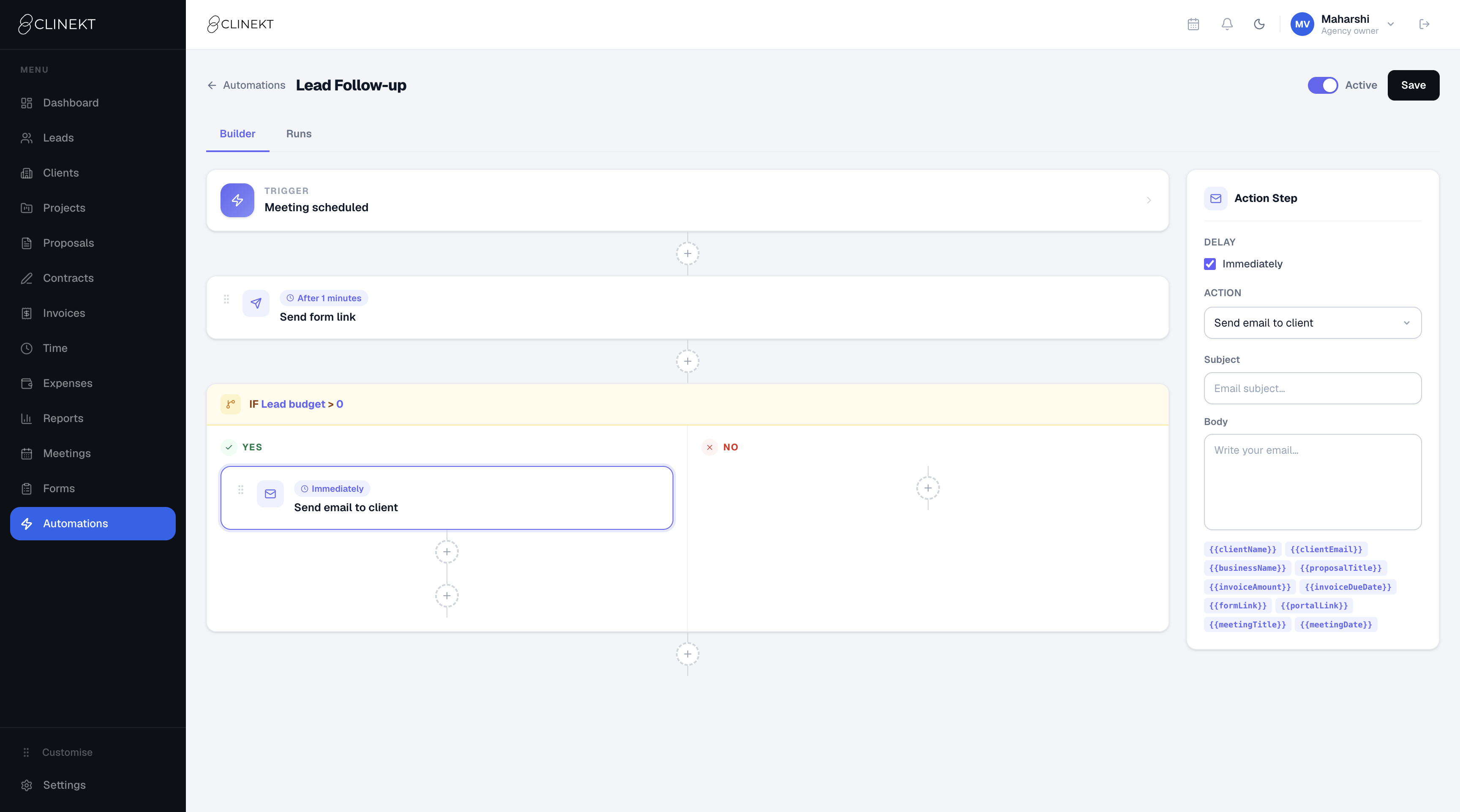 Automation builder — Lead Follow-up flow