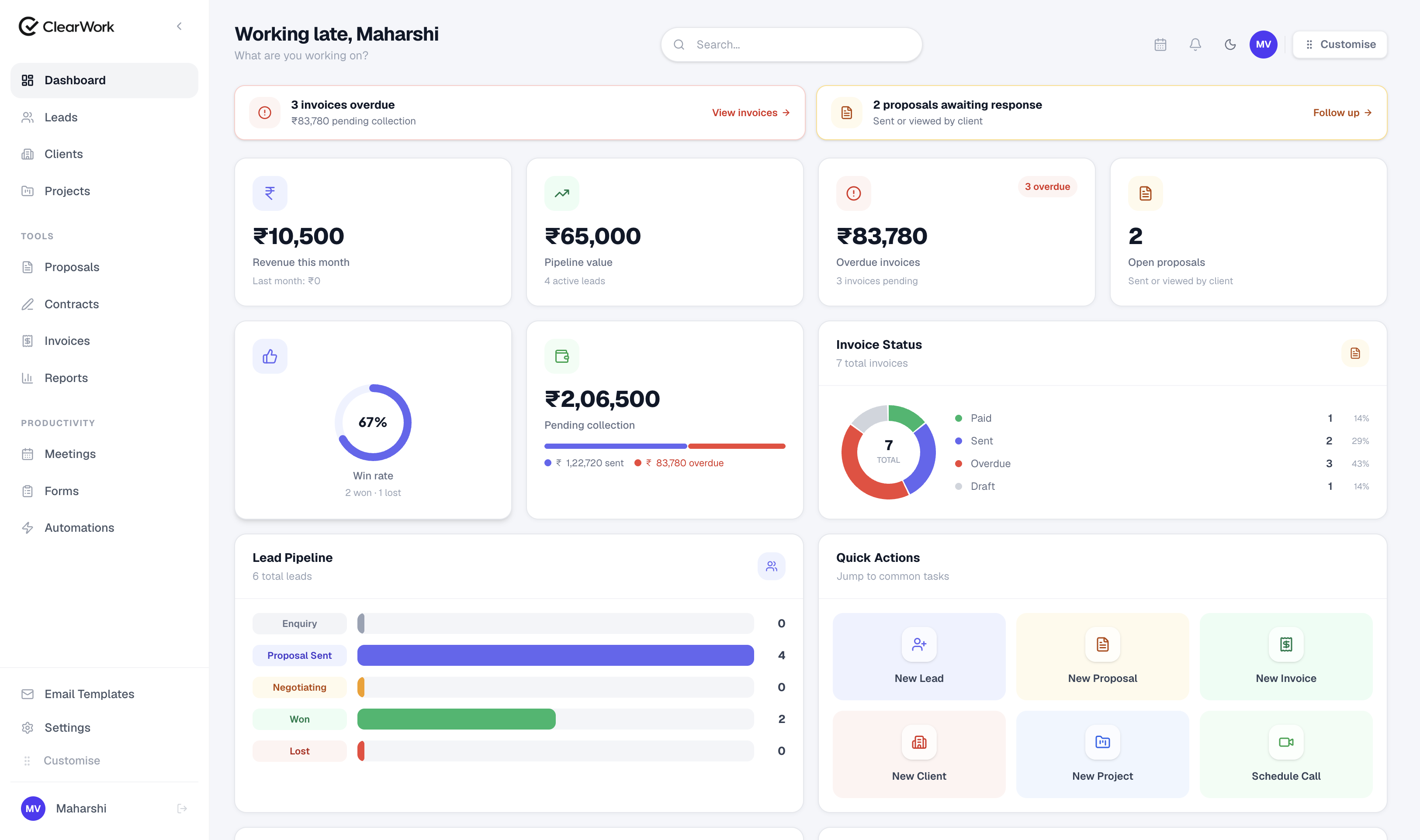 ClearWork dashboard
